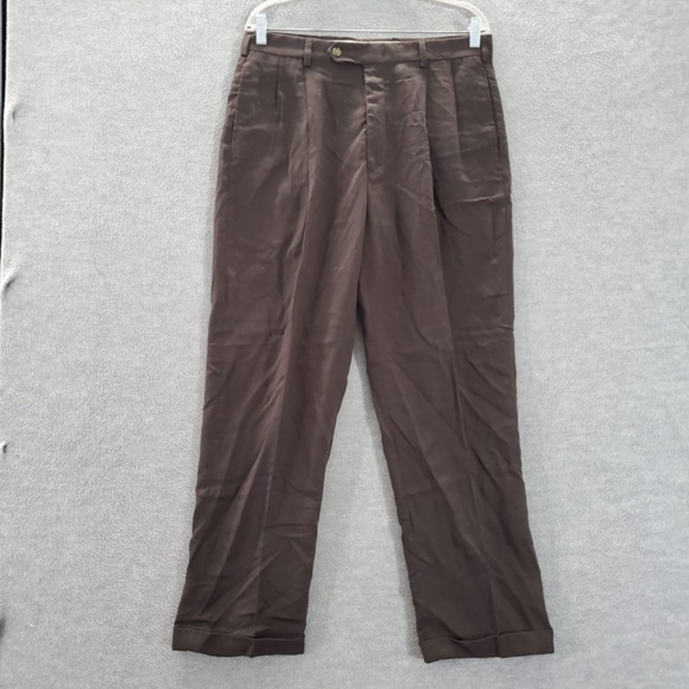 VINTAGE Tommy‎ Hilfiger Men Pants 34x30 Brown Dress Pleated Pockets 90s NWT